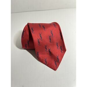 VINTAGE Yves Saint Laurent EUC Red Allover Monogram 100% Silk Tie 56" x 3.75"